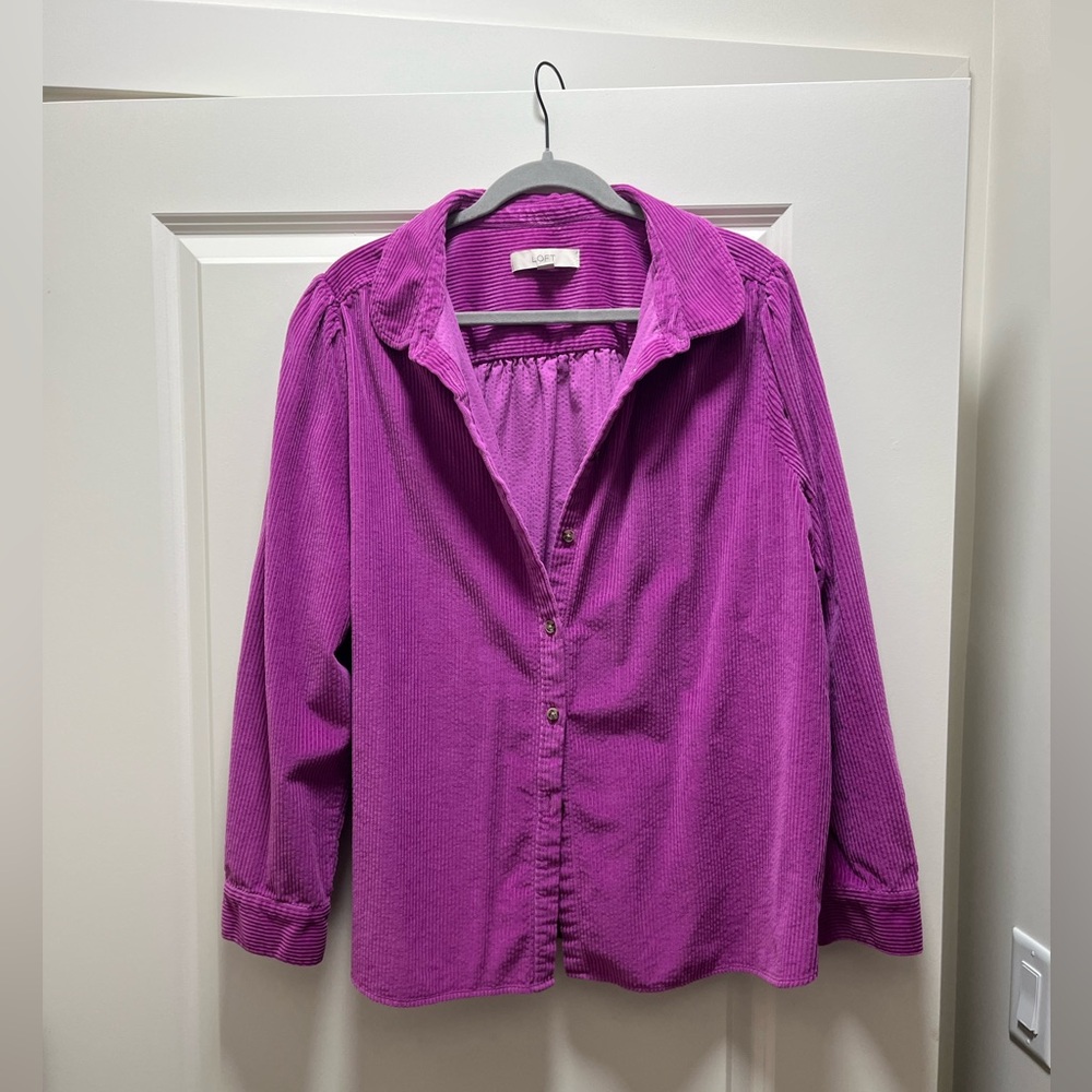 LOFT Magenta Corduroy Button Down Shirt